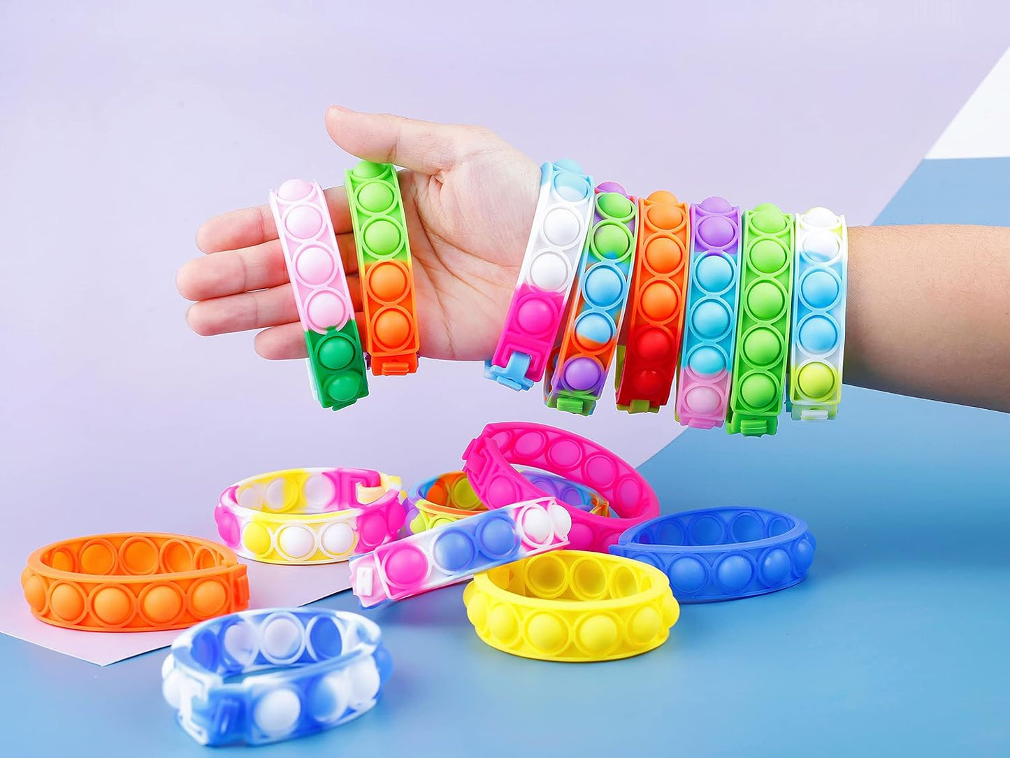 80Pcs Pop Bracelet Fidget Toy, Wearable Fidget Bracelets Push Poping Bubble Sensory Toys Stress Relief Finger Press Silicone Wristband for Kids and Adults ADHD ADD Autism Anxiety