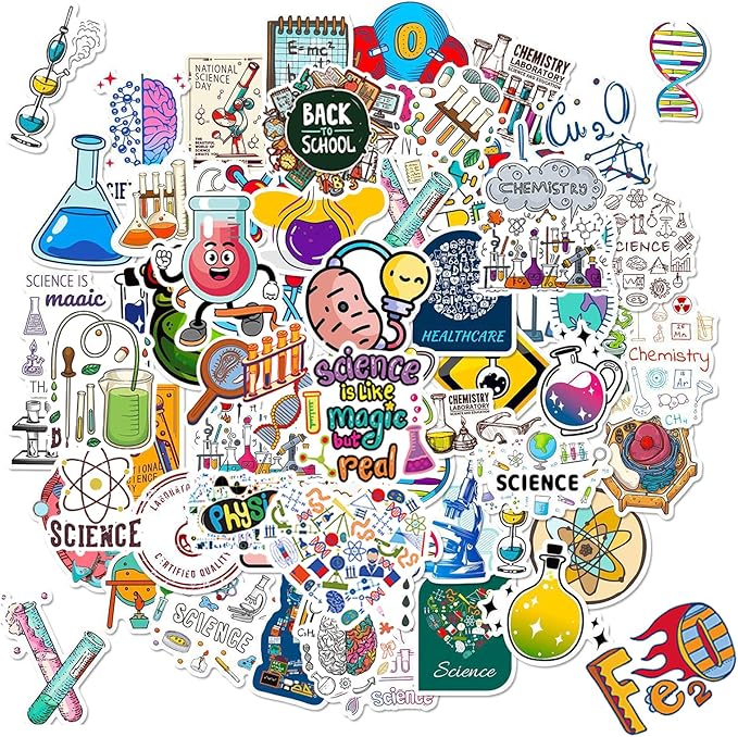 100pcs Science Stickers Pack, Biology Classroom Decor for School Teacher Student Laboratory Sticker Decals for Laptop Water Bottle Notebook Science Party Favors and Decor