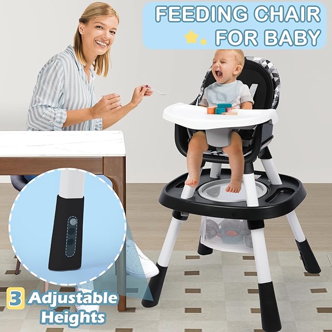 Xilingol 15-in-1 Convertible High Chair, 2-in-1 Baby Highchair & Activity Center W/Toys, Booster Seat | Building Block Table | Toddler Chair W/Removable Tray & 5-Point Harness & 2-Layer Cushion(Black)