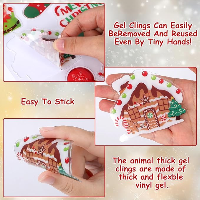 MARFOREVER 50Pcs Christmas Window Gel Clings Stickers Removable Reusable Xmas Snowflake Winter Window Clings Decals Stickers for Kids Classroom Home Christmas Holiday Party Supplies Decorations