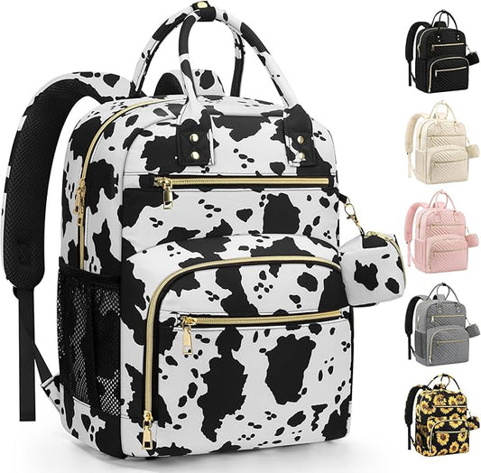 Diaper Bag Backpack,Baby Essentials Diapers Bag with Pacifier Case,Multipurpose Stylish Large Capacity Travel Backpack for Baby Girl/Boy(M-Cow Print)