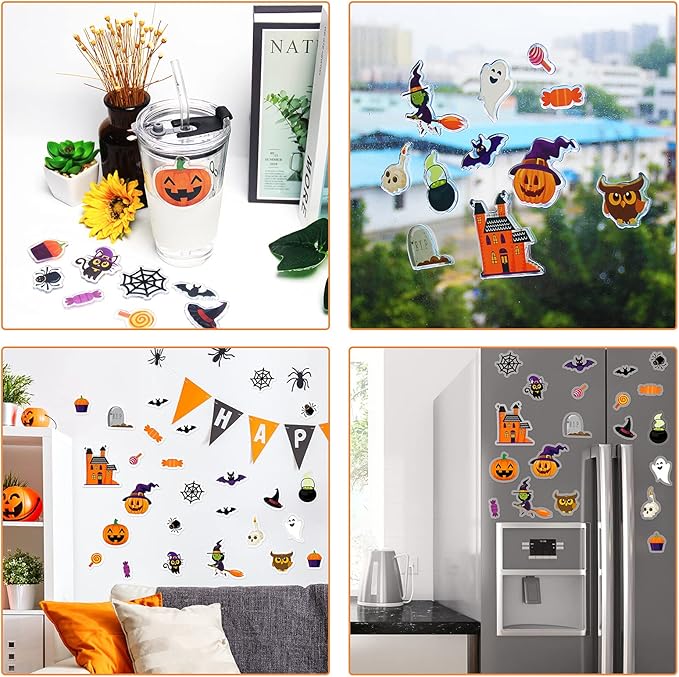 40 PCS Halloween Thick Gel Clings Halloween Window Gel Clings Decals Stickers for Kids, Toddlers and Adults Home Airplane Classroom Nursery Pumpkin Party Supplies Decorations Removable and Reusable