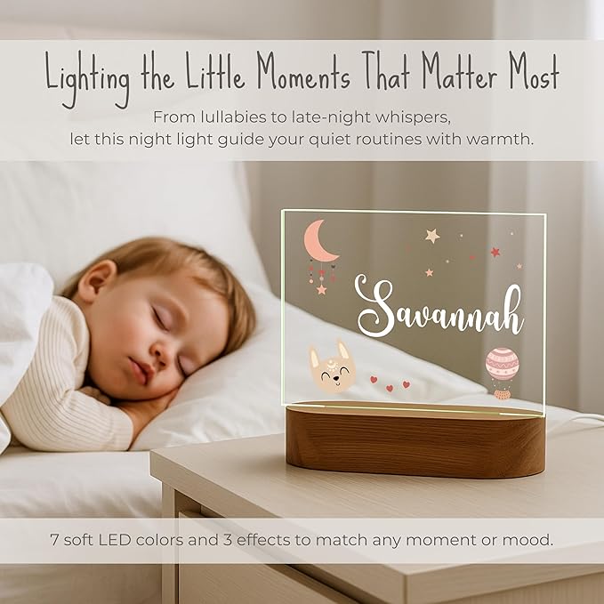 Personalized Boho Baby Night Light for Kids | Custom Name Boho Nursery Decor | Cute 7-Color Plug-in LED Rectangular Nightlight | Custom Baby Shower Gifts for Newborns, Toddlers, Girls, Boys 2-10