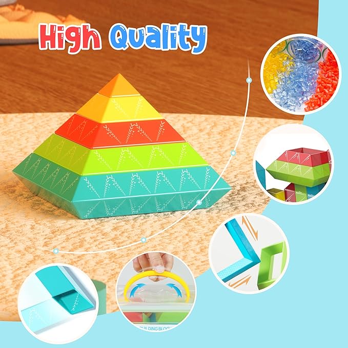 100Pcs Montessori Toys for Ages 1-3 2-5 Toddlers Kids Baby,Pyramid Stacking Building Toys,3D Preschool Learning Blocks for Kids,STEM Sensory Toy Gifts for 2-4 Year Old Boy Girl,Big Plastic Storage Box