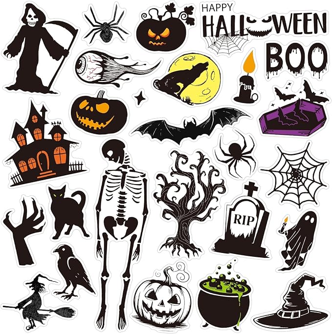 MARFOREVER 50 PCS Window Gel Clings Stickers Removable Reusable Thick Gel Clings Decals Stickers for Classroom Nursery Home Party Supplies Glass Decorations (Spooky Halloween)