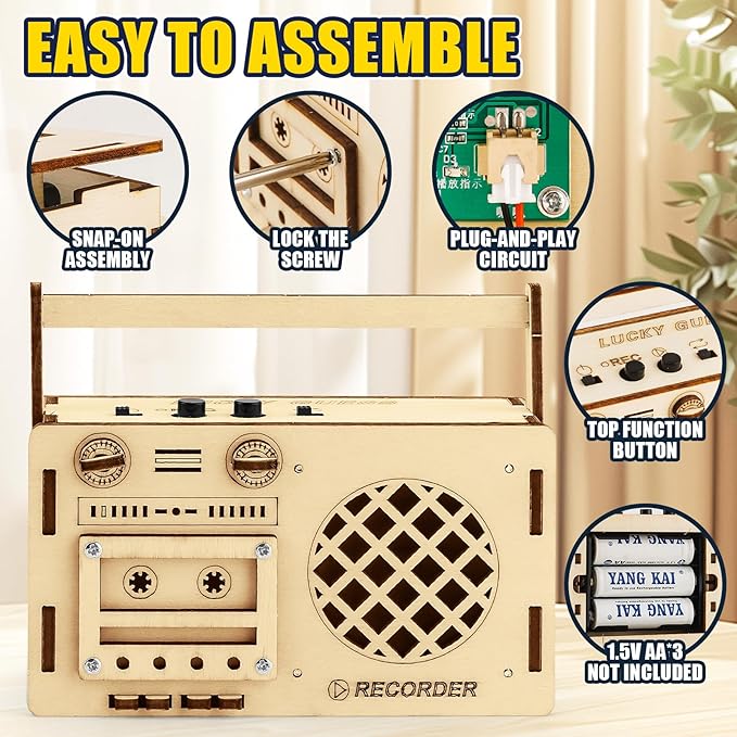 STEM Projects for Kids & Adults, Tape Deck Recorder Toy Model, DIY Science Experiment Electronics Kit, Beginner's Starter Set, Idea Gifts for Teenage Boy Girl