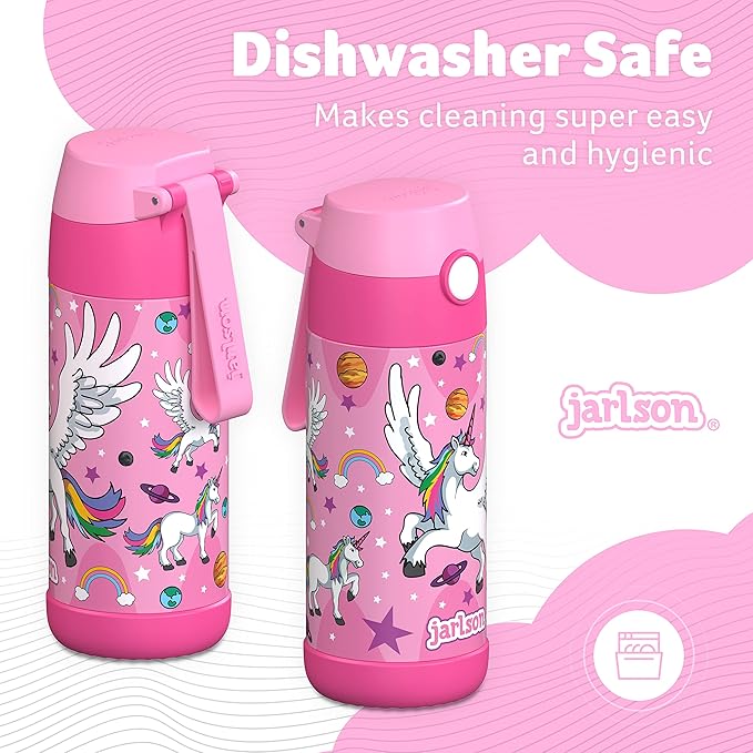 Jarlson® Mali Children's Water Bottle, Thermal Stainless Steel Water Bottle, BPA-Free, Leak-Proof, Children's Bottle with Chug Lid, Bottle for School, Nursery (Unicorn 'Star', 350 ml)