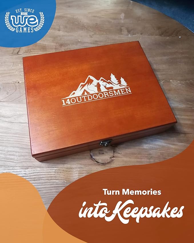 WE Games Wooden Memory Box for Keepsakes – Vintage Decorative Storage Box with Lid - Redwood Finish with Logo Print