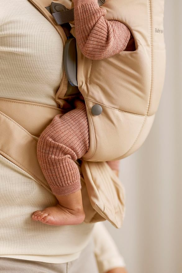BabyBjörn Baby Carrier Mini, Beige, Woven | Newborn Carrier (7-25 lbs), Ergonomic, Easy-to-Use