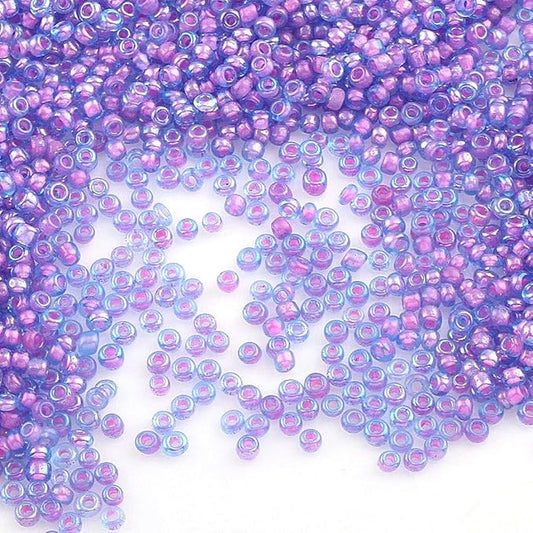 Perlin Glass Seed Beads 4mm 6/0 Round 1100pcs Mini Small Pony Spacer Beads Kit for Jewelry Making Earrings Bracelets Pendants Waist DIY Handmade (Purple Inside Colour)