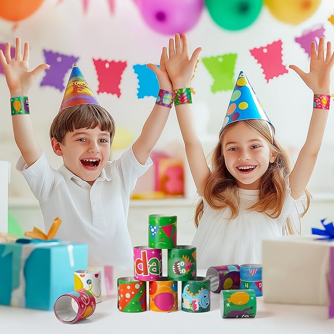 Childom 36 Pcs Birthday Slap Bracelet,Party Bracelet Gifts Birthday Decorations,Holiday Goodie Bag Stuffers for Party Favors,Bracelets Bulk for Home School Classroom Prizes Anniversary Holiday Outdoor