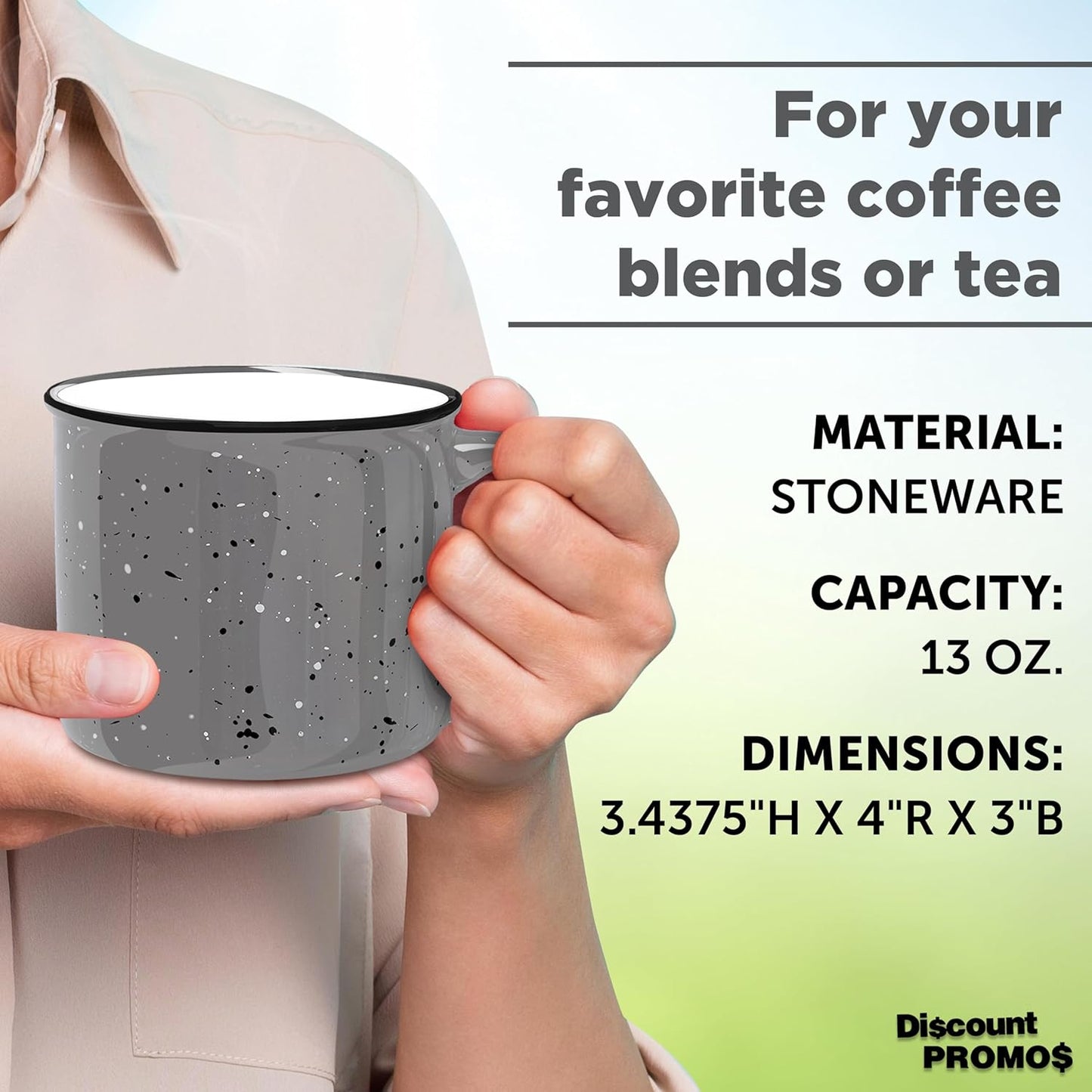 DISCOUNT PROMOS Ceramic Campfire Coffee Mugs 13 oz. Set of 10, Bulk Pack - Perfect for Tea, Espresso, Cappuccino, Hot Cocoa - Grey