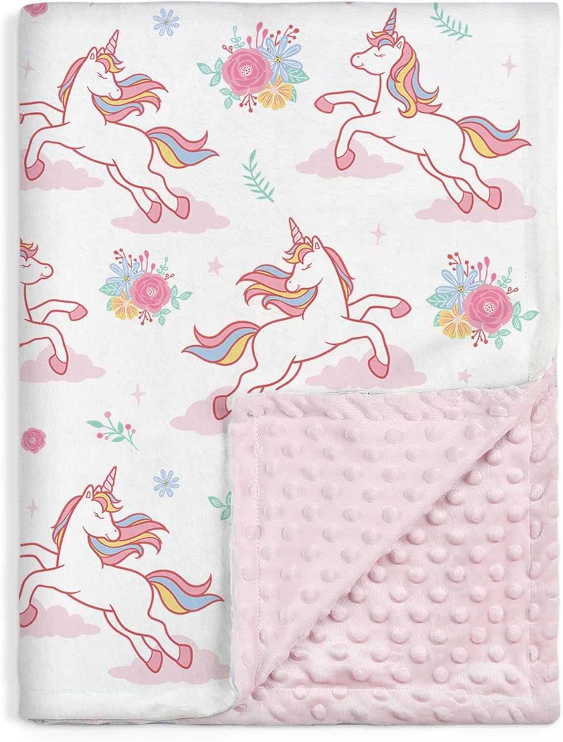 SANDJEST Unicorn Kid Blankets for Girls 30 x 40 - Throw Minky Blanket with Double Layer Dotted Backing - Gifts for Birthday