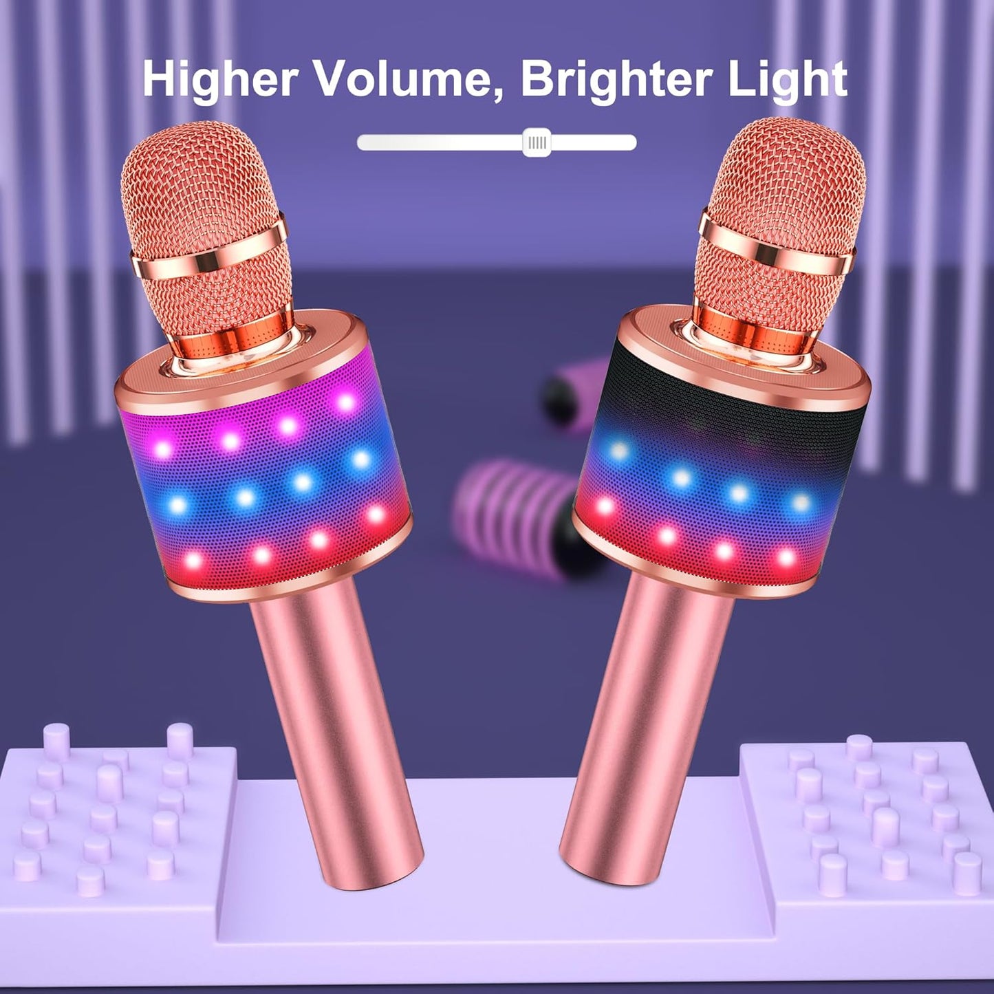 BONAOK Karaoke Microphone for Kids & Adults - Bluetooth Microphones Singing Mic with Disco Lights, Echo Effect, Built-in Speaker Portable Karaoke Player for Party Travel Gifts Q78(Rose Gold)