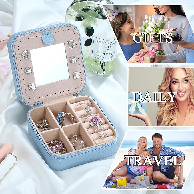 Parima Small Jewelry Box for Girls, Travel Must Have Jewelry Organizer Travel Case | Travel Gifts for Women Girls Jewelry Box | Graduation Gifts for Friends Female - Letter E, Sky Blue