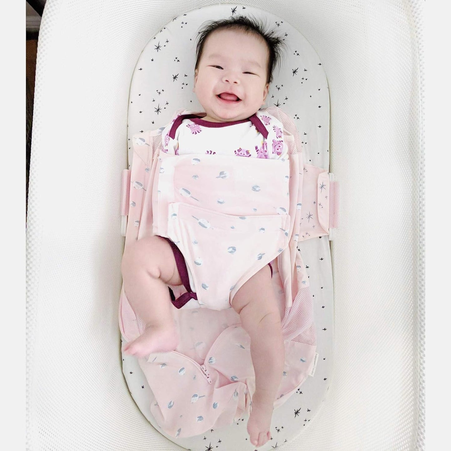 Happiest Baby SNOO Sleep Sack - 100% Organic Cotton Baby Swaddle Blanket - Doctor Designed Promotes Healthy Hip Development (Rose Planets, Medium)