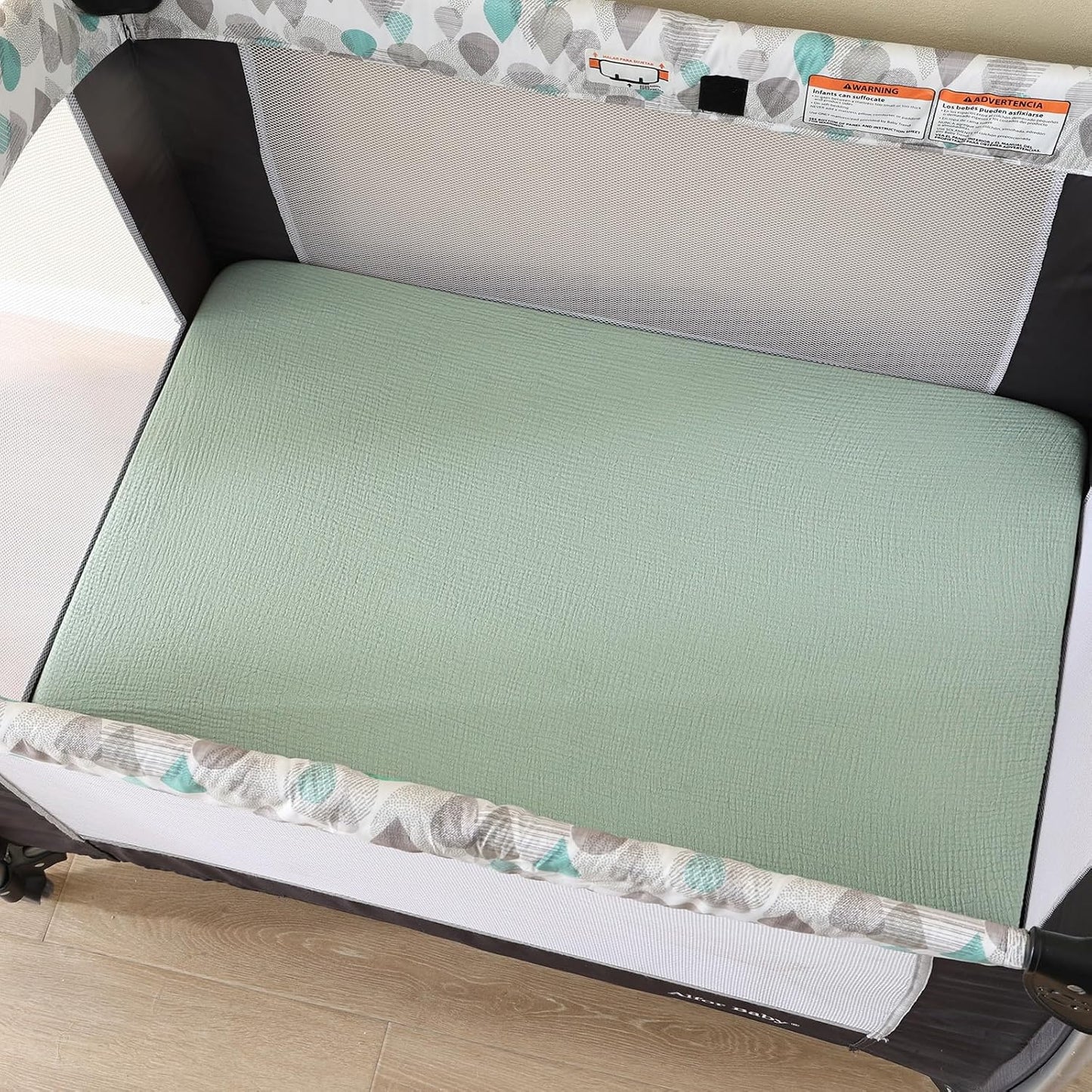 david's kids Muslin Mini Crib Sheets, 2 Pack Cotton Pack N Play Sheets for Boys Girls Neutral, Soft Breathable Baby Sheets Fit Pack N Play, Playard and Mini Crib Mattresses, Sage Green & Dusty Blue