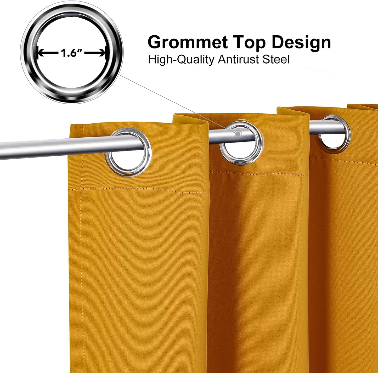 ChrisDowa Grommet Room Darkening Curtains for Bedroom and Living Room - 2 Panels Set Thermal Insulated Blackout Curtains (Mustard Yellow, 42W x 63L)