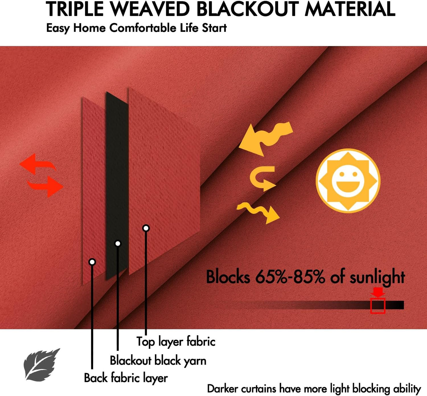 ANRODUO Back Tab Blackout Curtains for Bedroom Living Room, Rod Pocket Pinch Pleated Thermal Insulated Room Darkening Curtains 90 Inches Long 2 Panels, Burnt Orange, 42 x 90 Inch