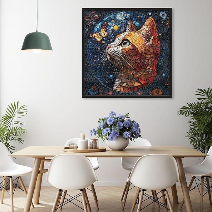 1000 Piece Jigsaw Puzzle for Adults - Stained Glass Style Cat Puzzle with Vibrant Colors and Celestial Design, Perfect for Game Nights and Gift-Giving, Finished Size is 24 x 24 in