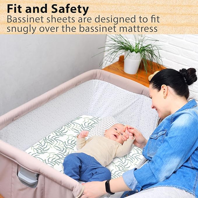 3-Pack Bedside Sleeper Bassinet Sheets | GOTS Certified Organic Jersey Cotton, Ultra Soft & Breathable | 33x20x4” Fitted Sheets for Baby Bassinet Mattress | Universal Fit for 17–21” x 29–33” Pads