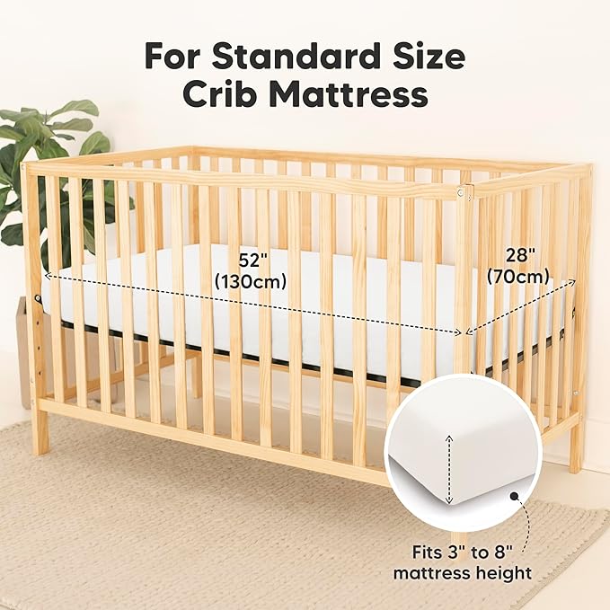 2-Pack Waterproof Baby Crib Sheets for Boys, Girls - 52x28 Viscose Derived from Bamboo Toddler Bed Sheet Neutral, Fitted Crib Mattress Protector Cover for Baby Bedding, Soft & Gentle (Soft White)