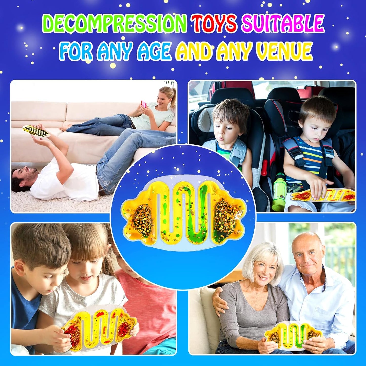 Autism Sensory Fidget Toys: Sensory Toys for Autistic Kids Glitter Sensory Squeeze Tube Anxiety Relief Toys for Ages 3 to Adults Easter Basket Christmas Stocking Stuffers Set of 6 Multi-Color