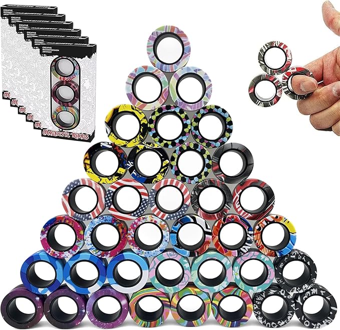 36Pcs Magnetic Rings Fidget Toys Spinner Set Halloween Party Favors,Finger Magnet Rings Endless Hours of Fun ADHD Stress Relief Fidget Spinner for Relieve Anxiety Birthday for Adults Teens Kids