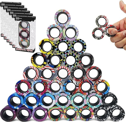 36Pcs Magnetic Rings Fidget Toys Spinner Set Halloween Party Favors,Finger Magnet Rings Endless Hours of Fun ADHD Stress Relief Fidget Spinner for Relieve Anxiety Birthday for Adults Teens Kids