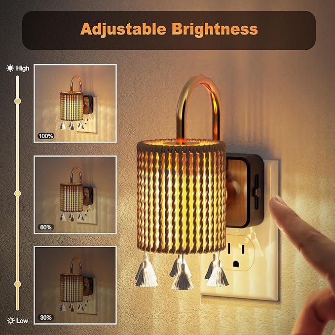 JandCase Night Light Plug in, Modern Night Lights Plug into Wall with Dusk to Dawn Light Sensor, Warm White 3000K Boho Nightlight LED, Adjustable Brightness for Bathroom Bedroom Hallway 2 Pack