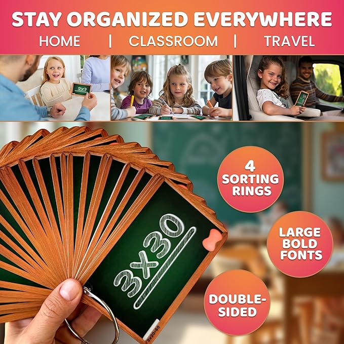 QUOKKA Math Flash Cards for Kids Ages 4-8 - Addition and Subtraction, Multiplication and Division Games for Kids 5-7 - 278 Double-Sided Flashcards for Studying - Large Bold Fonts - Flash Card Rings