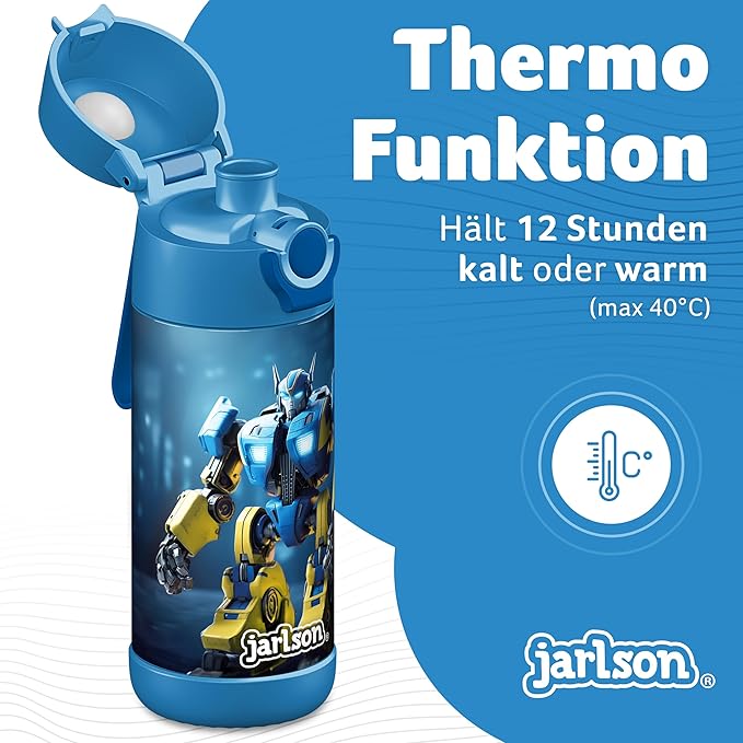 Jarlson® Mali Children's Water Bottle, Thermal Stainless Steel Water Bottle, BPA-Free, Leak-Proof, Children's Bottle with Chug Lid, Bottle for School, Nursery (Robot Blue, 12 oz)