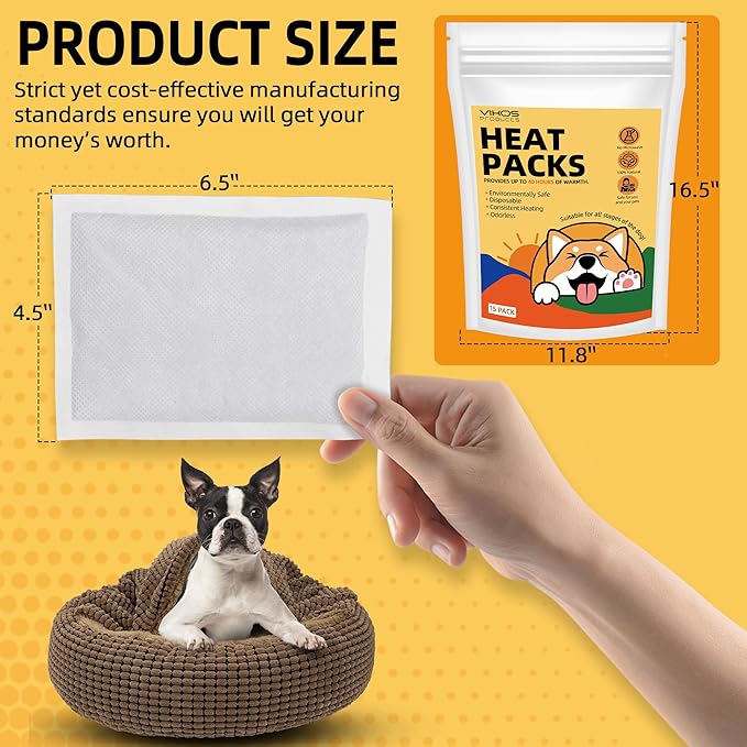 (15-Pack Upgraded Heat Packs for Newborn Puppy, Anxiety Dog Toys Replacement Heat Packs, Disposable Puppy Warmers - Lasting for Approximately 40 Hours