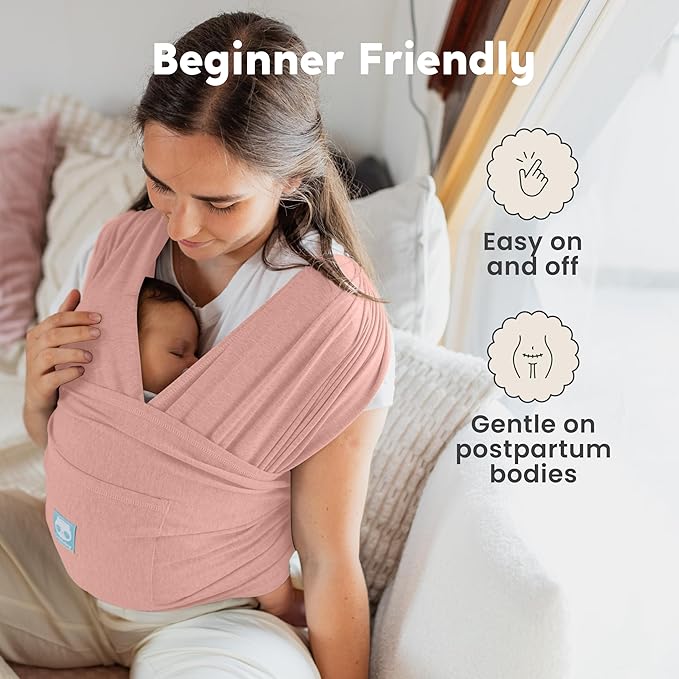 CuddleCarry™ Pre-Wrapped Baby Ring Sling by CuddleBug - Adjustable, Lightweight Baby Carrier Wrap - Ergonomic Front Carry for Newborn to Toddler (0-36m, 8-35 lbs) - Pink