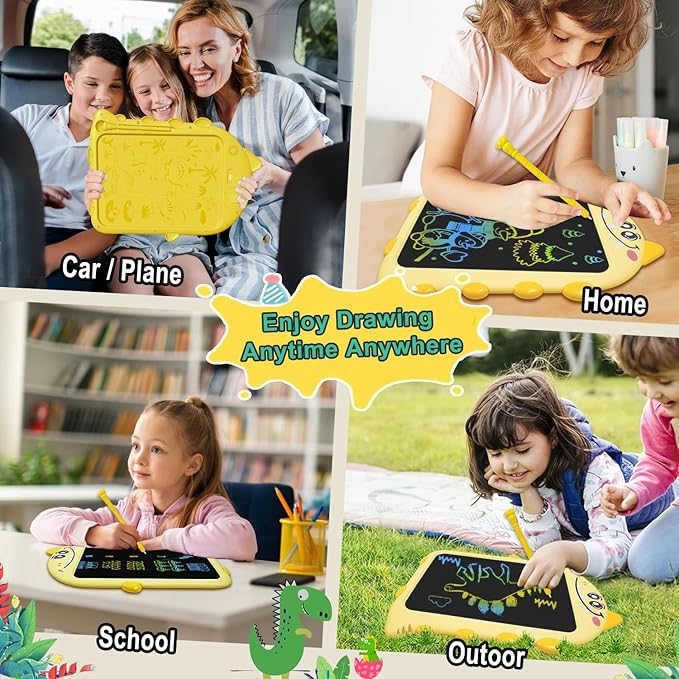 10inch LCD Writing Tablet with Record, Dino Sounds, Type-C Rechargeable,Doodle Board Toddler Learning Toys for 2-6 Kids Christmas Birthday Gift for Quiet Play in Hotel, Airplanes...