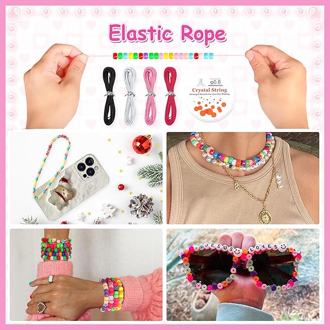 Bracelet Making Kit for Beginners - Smile Face, Letter, Clay Beads for Jewelry Making Friendship Bracelets - DIY Arts and Crafts Christmas Gifts Toys for Kids Age 6+