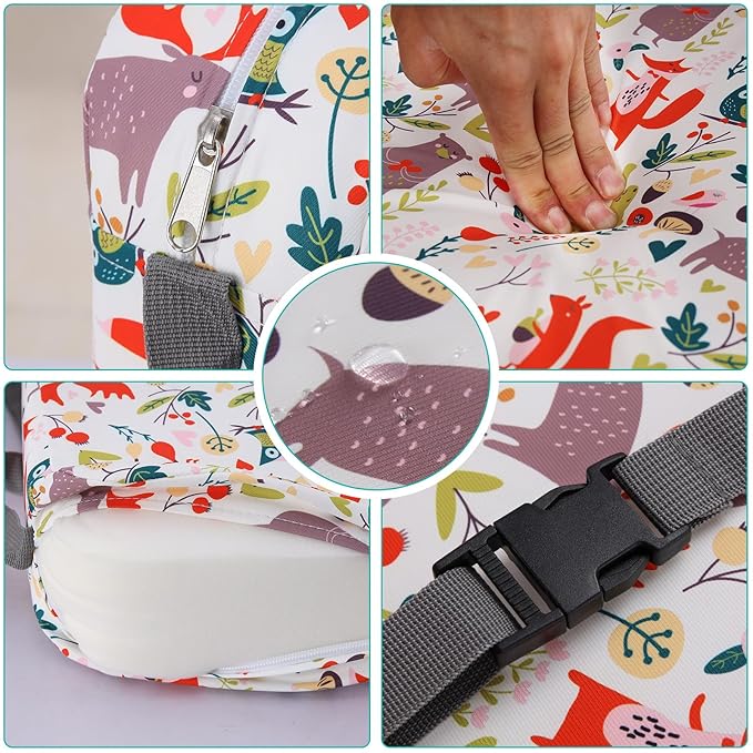 Zicac Portable Seat Cushion Washable with Non-Slip Bottom, Detachable Strong Support Cushion for Toddler Kids Baby Infant (White Forest)