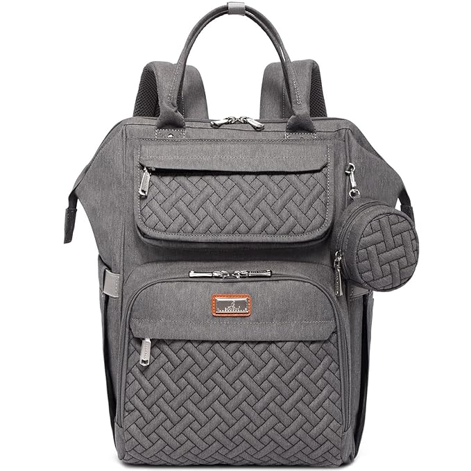 BabbleRoo Diaper Bag Backpack, Multifunction Large Bags with Changing Pad & Stroller Straps & Pacifier Case, Unisex Stylish Travel Back Pack Nappy Changing Bag for Moms Dads (Dark Gray)