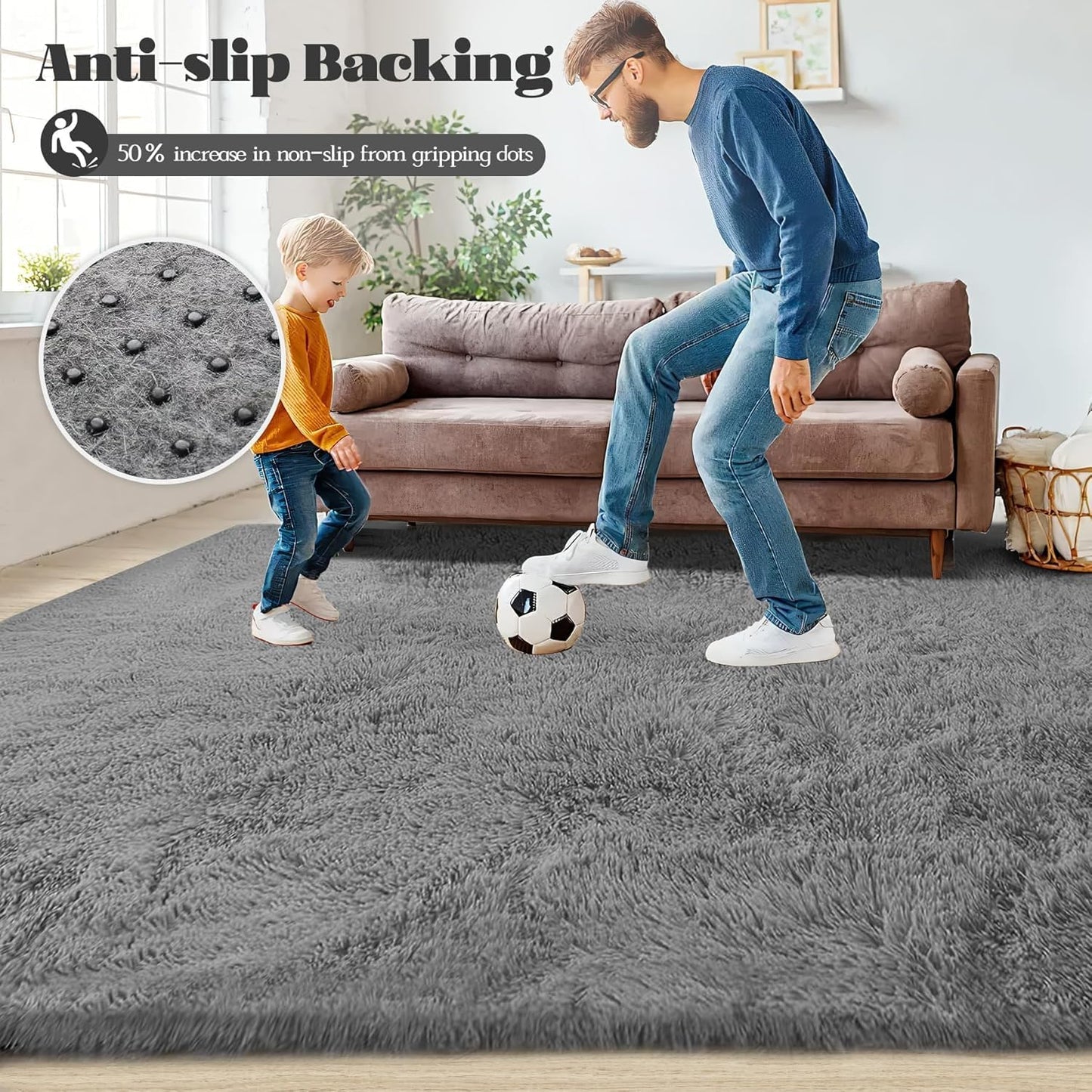 4x6 Area Rug for Living Room: Fluffy Shag Soft Washable Rugs Fuzzy Plush Indoor Carpet for Bedroom Nursery Playroom Dorm Kids Girls Boys Room (Dark Grey, 4'x6')