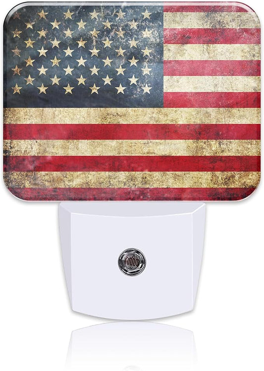 Vintage American Flag Night Light for Kids Girls Boys, Retro USA Flag LED Night Light Plug into Wall with Dusk to Dawn Sensor for Room, Hallway, Kitchen, Bathroom, Stairs Decor