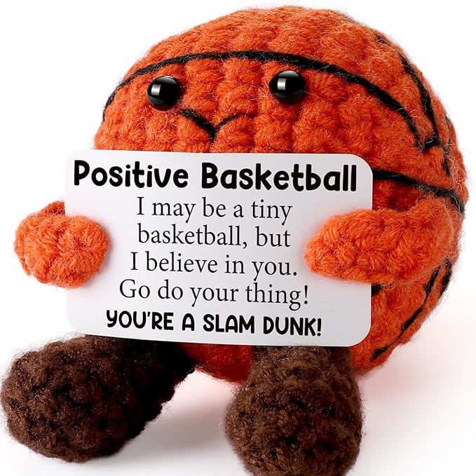 Mini Positive Crochet Basketball Gifts - Emotional Inspirational Support Gift for Women Men Friends Teenage Boys Girls Teammate - Handmade Basketball Decor for Birthday Graduation Christmas
