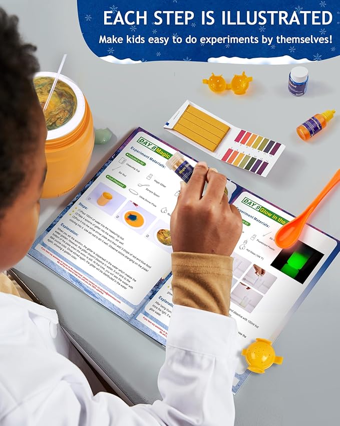 Japace Science Advent Calendar 2025 for Girls Boys, Christmas Gifts for Kids Age 4-6-8-12, Science Kits with 24 Cool Experiments, Christmas Countdown Calendar, STEM Projects for Kids Age 8-12