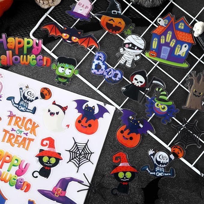 MARFOREVER 25 PCS Halloween Window Gel Clings, Halloween Pumpkins Ghosts Bats Window Thick Gel Clings Decals Stickers for Happy Halloweens Classroom Nursery Home Party Supplies Decorations