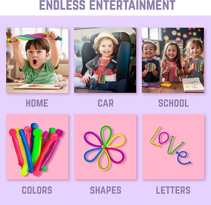 BUNMO Stretchy Strings - Sensory Toys - Stimulating & Addictive Toys for Kids - Fidget Toy - Hours of Fun for Kids - Non-Mouthable Toy 3+ - Mini Sensory 10 Pack