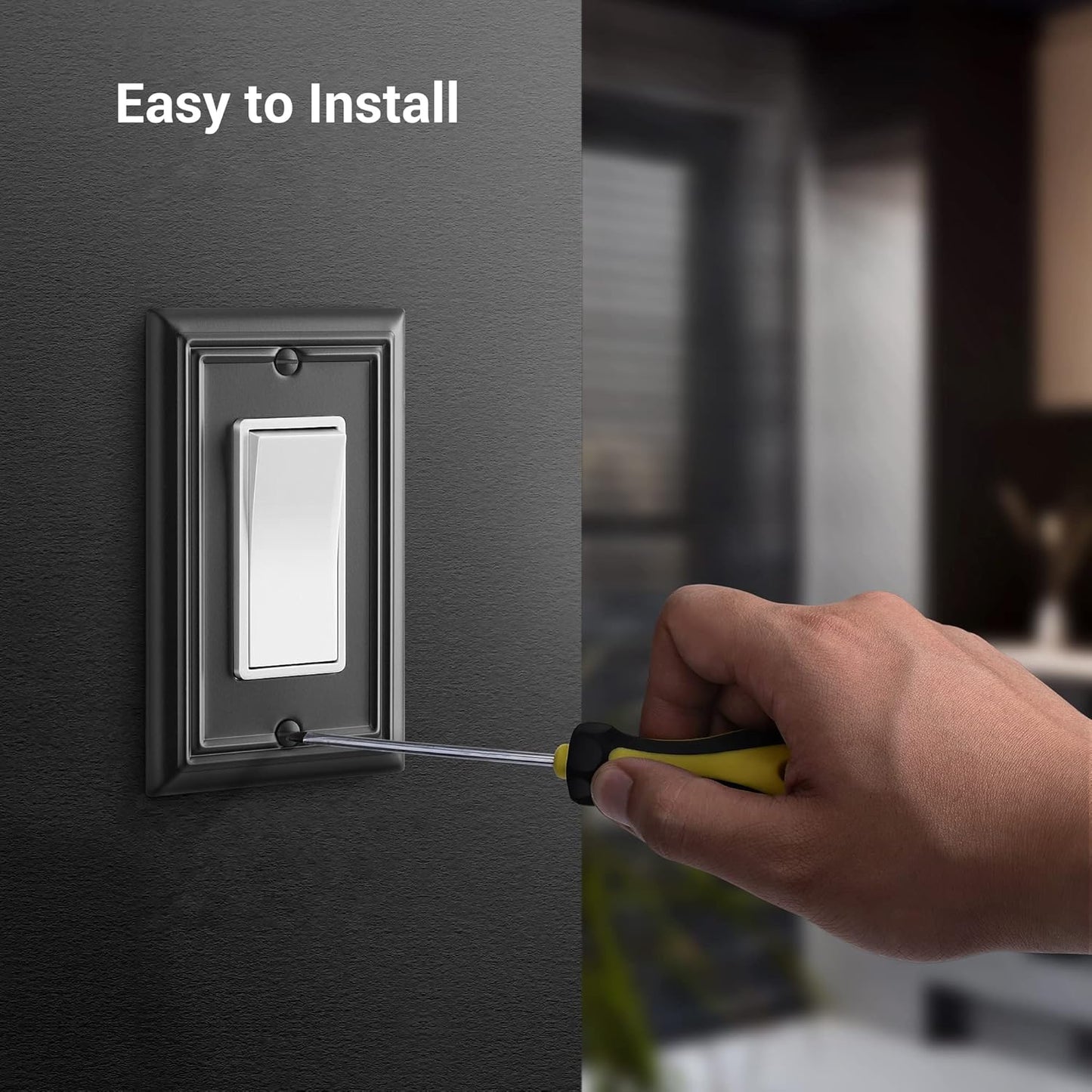 DEWENWILS Metel Decorator Outlet Cover, 4-Pack Wall Plates for Electrical Outlets, GFCI, Dimmer Switch, Black Finish