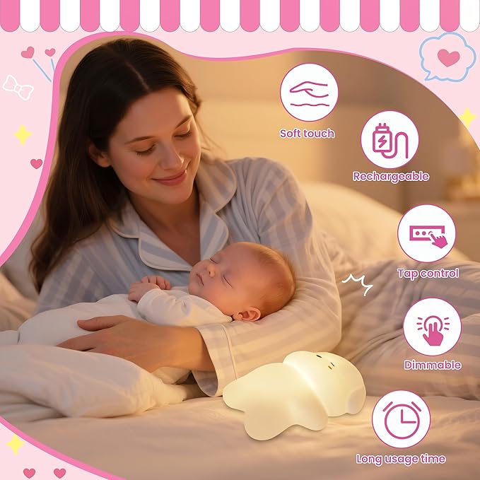 Night Light for Kids, Rechargeable Dimmable Silicone LED Nightlight with 7 Colors, Baby Nursery Night Lamp, Touch Squishy Lamp, Cute Gifts for Girls, Boys, Toddler Room Decor, Lying Dog