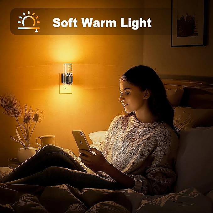 JandCase Night Light, Automatic Night Lights Plug into Wall, 2 Pack Dimmable LED Night Light with Adjustable Brightness, Night Lights Plug in with Auto Light Sensor, Amber for Bathroom Hallway Decor