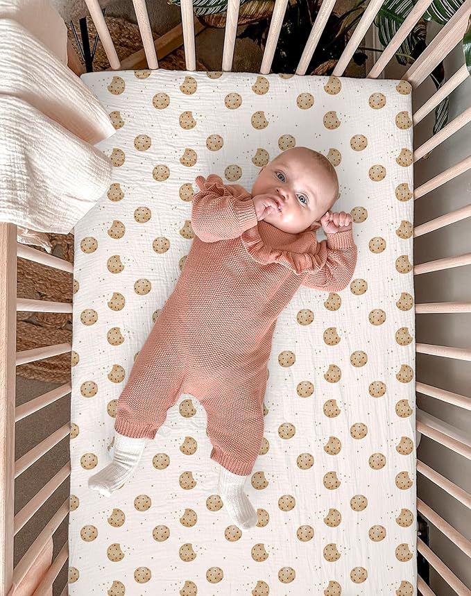 Crib Sheets for Baby Boy Girl 2 Pack, Fitted Crib Mattress Sheet 28" x 52", Muslin Toddler Bedding with Neutral Style, Nursery Bedding Essentials (Cookie & Light Khaki)