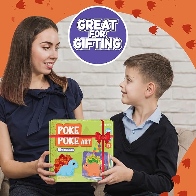 jackinthebox Poke Poke Art – Dinosaurs Theme, Mess-Free Fabric Art and Craft, Flower Pressing Kits, Gift for Kids, Toys for Girls and Boys Ages 4 5 6 7 8