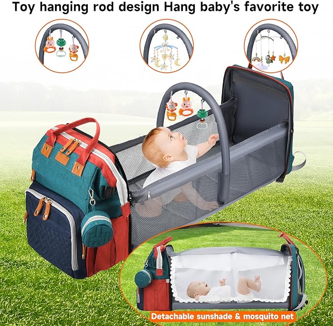 Baby Diaper Bags with Changing Station, Large Capacity Diaper Bag Backpack for Moms Dads with USB Charging Port,Travel Baby Bag with Pacifier Case & Stroller Straps(Up-Multicolor)